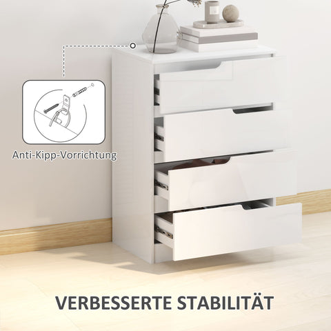 Rootz Modern Chest of Drawers - Wardrobe - Storage Solution - Tilt Protection - 60cm x 40cm x 85cm - High-Gloss White