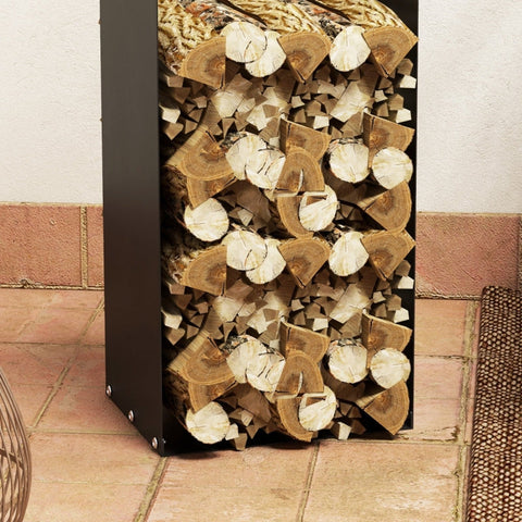 Rootz Black Firewood Rack - Log Holder - Wood Storage - Powder-Coated Steel Frame - Fireplace Organizer - 36cm x 30cm x 90cm