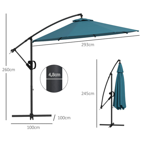 Rootz Side Tiltable Parasol - Sun Shade - Outdoor Umbrella - UV Protection 30+ - 293cm x 260cm