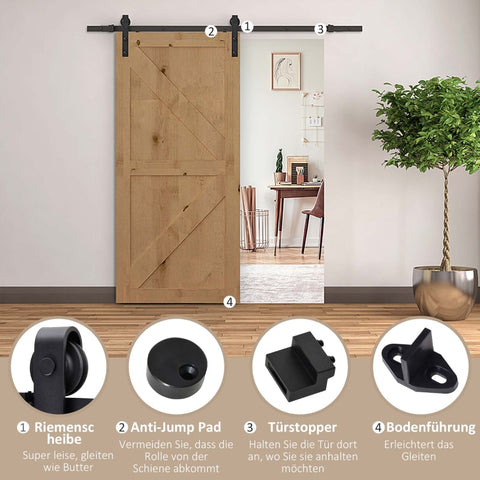 Rootz Rustic Sliding Door Hardware Kit - Barn Door Track - Carbon Steel - Space-Saving - 200cm x 4cm x 0.6cm - Stylish Home Upgrade