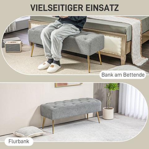 Rootz Modern Bed Bench - Window Seat - Dining Room Bench - Faux Lambswool - Thick Padding - 112cm x 41cm x 46cm