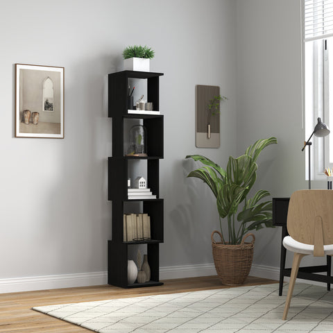 Rootz Modern Library Shelf - Storage Shelf - 5 Level Bookshelf - Space-Saving Design - 33x28x161cm - Black