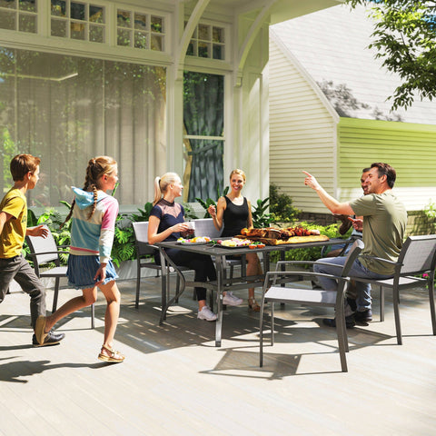 Rootz Garden Table - Outdoor Dining Table - Patio Table - Weatherproof - Steel - 150x90x73 cm - Black - Seats 6 - Umbrella Hole