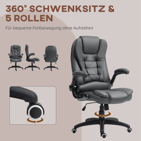 Rootz Executive Chair - Computer Chair - Office Chair - Faux Leather - Adjustable Height - 60cm x 69cm x 111-121cm