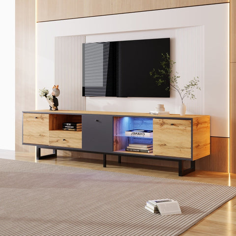 Rootz Elegant TV Cabinet - Media Unit - Entertainment Center - LED Lighting - 190L x 40W x 50H cm