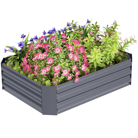 Rootz Galvanized Steel Raised Bed - Planting Box - Flower Box - Rust Protection - 120 x 90 x 30 cm Grey