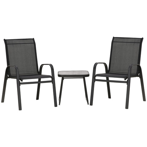 Rootz 3 Piece Garden Furniture Set - Patio Set - Outdoor Set - Stackable Chairs - 57.5W x 68D x 93H cm, Table 45.5L x 45.5W x 45H cm