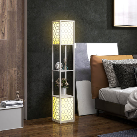 Rootz Standing Lamp - Modern Floor Lamp - Shelf Lamp - Maximizes Desk Space - 26cm x 26cm x 156cm -  White