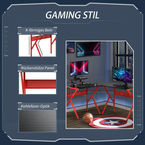 Rootz Gaming Desk - Computer Table - Height-Adjustable Shelf - Headphone Hook - Ergonomic Design - 125x125x75cm