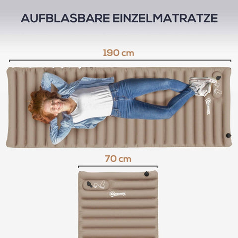 Rootz Camping Air Mattress - Inflatable Bed - Outdoor Sleeping Pad - Quick Inflation - Water-Repellent - Compact & Portable - 195cm x 70cm x 10cm - Polyester