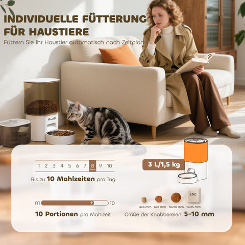 Rootz Automatic Pet Feed Dispenser & Water Fountain - Intelligent Pet Care - Small Dogs & Cats - App-Controlled - Whisper Quiet - 20cm x 17cm x 29.5cm