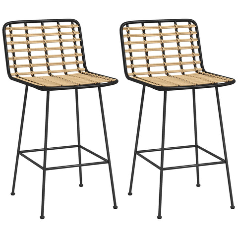 Rootz Lot de 2 Tabourets - Bar Stools - Bohemian Design - Comfort Seating - 43W x 51D x 88H cm - PE Rattan & Steel
