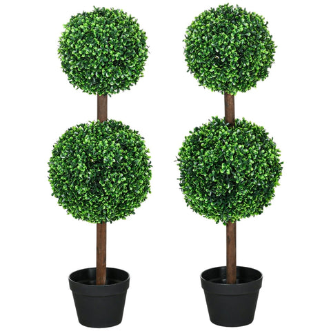 Rootz Artificial Boxwood Set - Fake Plants - Faux Shrubs - No Maintenance - 90cm Height - Ø20 cm & Ø25 cm Spherical Socket - Ø18 x 14 cm Pot