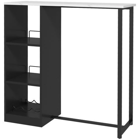 Rootz Bar High Table - Kitchen Table - Bar Table - Space-Saving Design - 105 x 40 x 105 cm - White Marble Look Top, Black Steel Frame