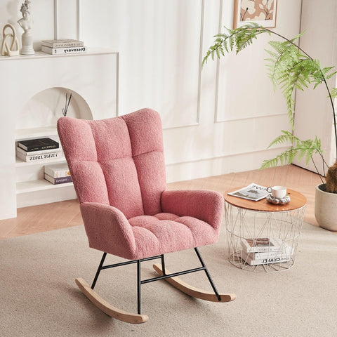 Rootz Pink Rocking Chair - Glider Chair - Velvet Rocker - Ultimate Comfort - 63.9L x 95.7W x 90.9H cm