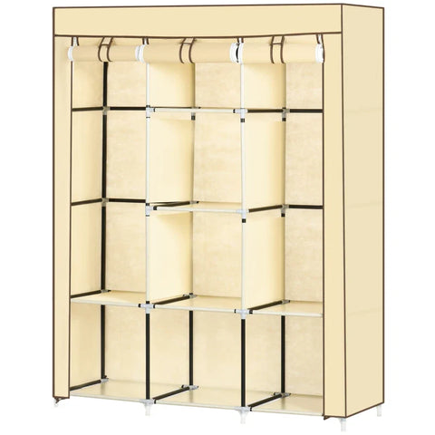 Rootz Stoffenkast - Kastopslagoplossing - 8 Planken - 2 Kledingroedes - Vliesstof - Kunststof - Beige - 125L x 43W x 162,5H cm