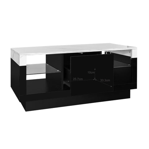 Rootz Coffee Table - Marble Table - Modern Living Room Table - LED Lighting - 100L x 50W x 42H cm