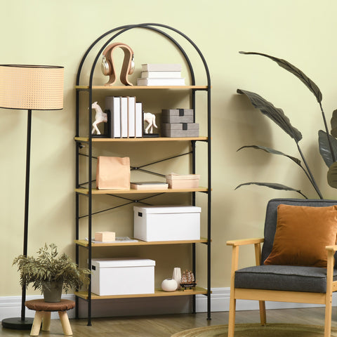 Rootz 5 Tier Industrial Bookcase - Storage Shelf - Metal & Wood Unit - Modern Elegance - 80cm x 28cm x 179cm