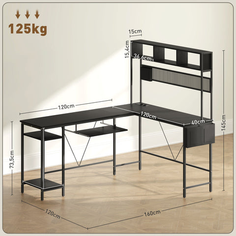 Rootz Modular Corner Desk - L-Shaped Desk - Industrial Style Furniture - Charging Station - 160cm x 120cm x 145cm