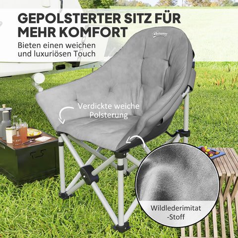 Rootz Foldable Camping Chair - Portable Seat - Outdoor Armchair - Supports up to 120kg - Grey - 90cm x 63cm x 100cm
