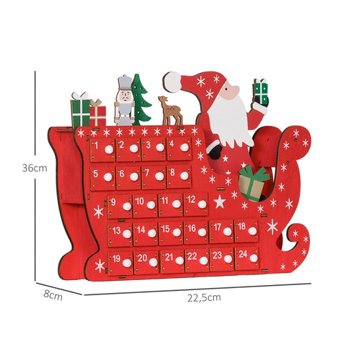 Rootz Santa Sleigh Advent Calendar - Christmas Countdown - Desk or Mantel Decor - 24 Compartments - Reusable - Red - 22.5cm x 8cm x 36cm