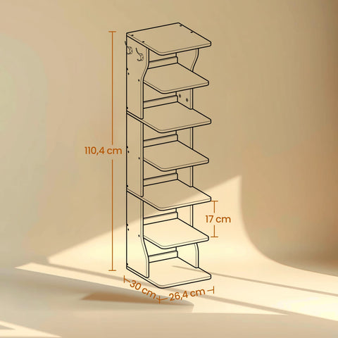 Rootz Schuhregal - Narrow Standing Shelf - Space-Saving Shoe Storage - 7 Levels - 30 x 26.4 x 110.4 cm