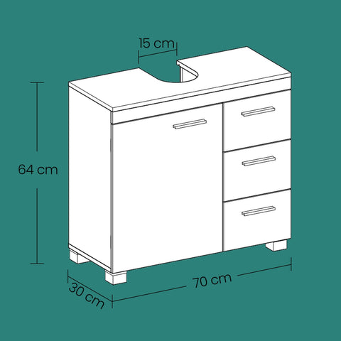 Rootz Sink Cabinet - Bathroom Cabinet - Vanity Cabinet - 3 Large Drawers - MDF - 30x70x64cm