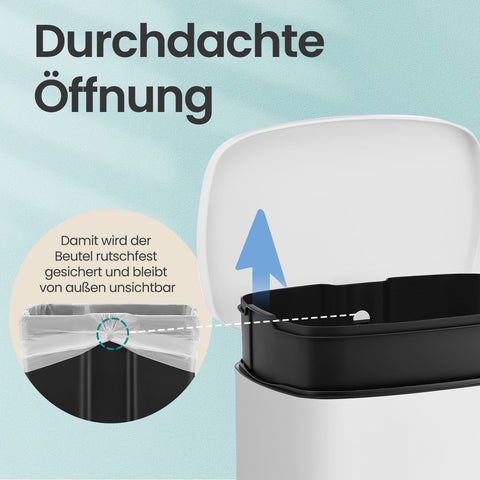 Rootz Trash Can - Pedal Bin - Waste Container - Quiet Closure - 50L - 42.4cm x 32cm x 65cm