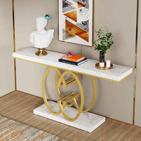 Rootz Console Table - Hall Table - Entryway Table - Faux Marble Top - Spacious & Stylish Design - 35cm D x 150cm W x 80cm H