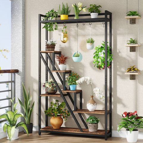 Rootz Sleek Tall Plant Stand - Indoor Plant Shelf - 7-Tier Ladder Rack - Durable Metal Frame - 105 cm W x 30 cm D x 180 cm H- Easy Assembly