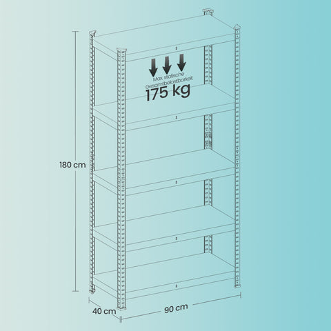 Rootz Heavy-Duty Storage Shelf - Warehouse Shelf - Steel Frame - Rust-Resistant - 180cm x 90cm x 40cm