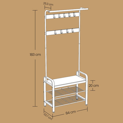 Rootz Clothing Rack - Cloakroom Furniture - Entrance Stand - Space-Saving Design - 32x70x175 cm