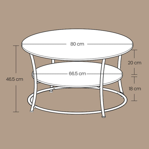 Rootz Round Coffee Table - Sofatic with Shelf - Living Room Table - Durable Wooden Chipboard & Steel - 80cm x 45cm