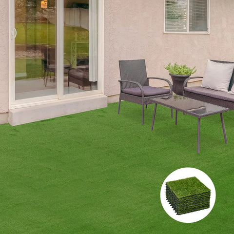 Rootz Artificial Grass Turf - Lifelike - Drainage Function - 25mm Height - Set Of 10 - UV-resistant - Green - 30x30cm