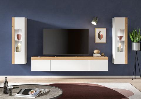 Rootz 3 Piece White Living Room Set - Display Cabinet - Lowboard - Handleless Design - Chipboard - 270cm x 34cm x 33cm