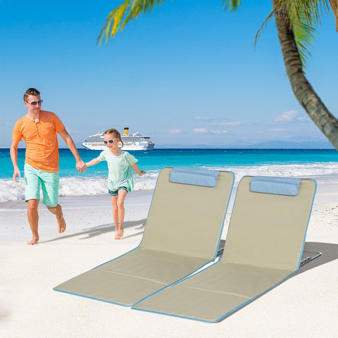 Rootz 2-Set Adjustable Beach Mat - Foldable Lounger - Portable Lounges - Headrest & 5 Positions - 124cm x 53cm x 37-50cm - Brown, Blue