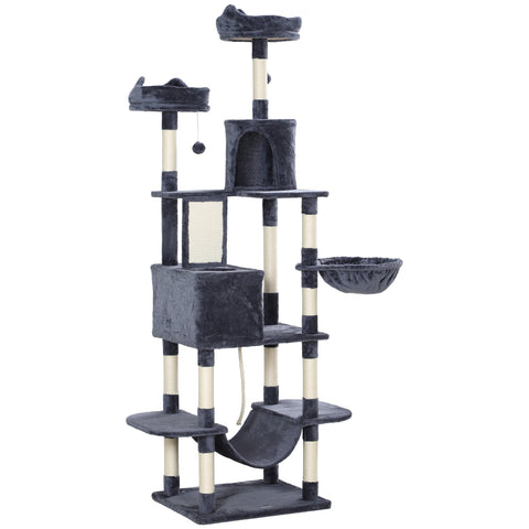 Rootz 206 cm Cat Tower - Scratching Tree - Activity Center - Sisal Trunks - Spacious Condos - 60L x 50B x 206H cm - Grey, White