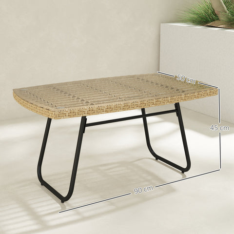 Rootz Poly Rattan Garden Table - UV-Resistant Side Table - Outdoor Coffee Table - Elegant Glass Top - 90 x 50 x 45 cm