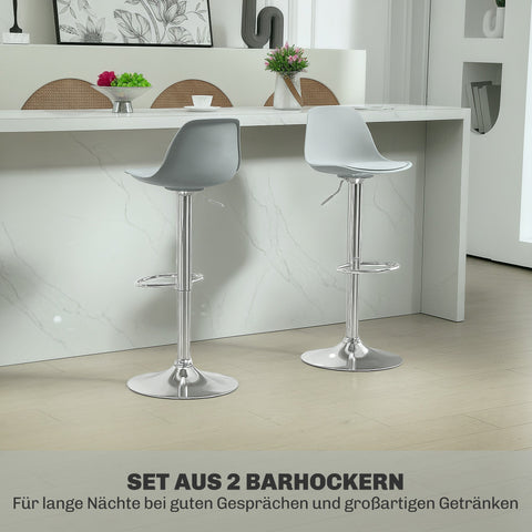 Rootz Set of 2 Swivel Bar Stools - Bar Chairs - Adjustable Swivel Chairs - Comfortable Backrest - 42 x 38 x 82-104 cm - Grey and Silver