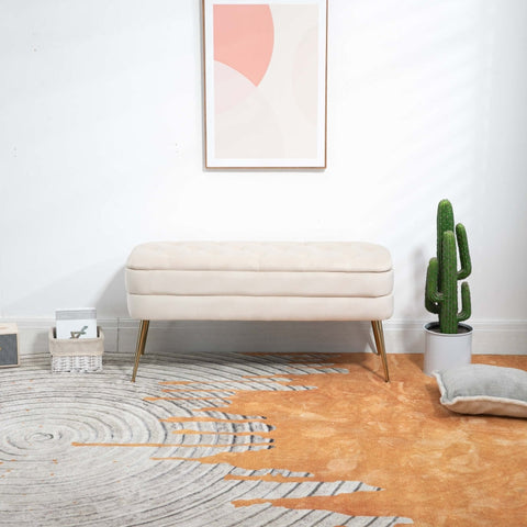 Rootz Pouf Bench - Ottoman - Velvet Storage Bench - Modern Design - 104cm x 40cm x 51cm