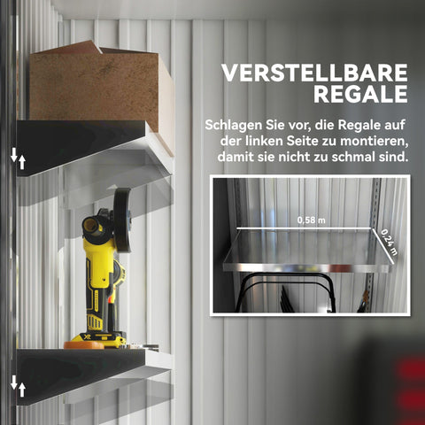 Rootz Garden Shed - Outdoor Tool Storage - Metal Storage House - Weatherproof, Lockable, Adjustable Shelves - 161x95x181 cm, Grey
