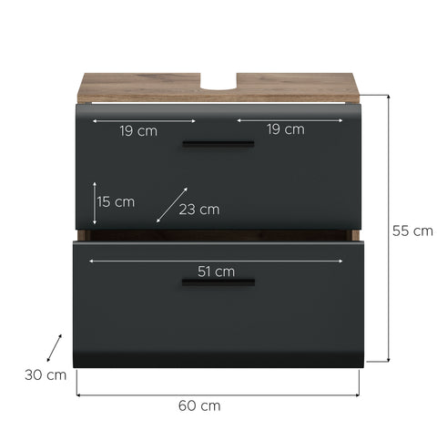 Rootz Washbasin Cabinet - Vanity Unit - Bathroom Storage - High-Quality MDF - 60cm x 54cm x 60cm
