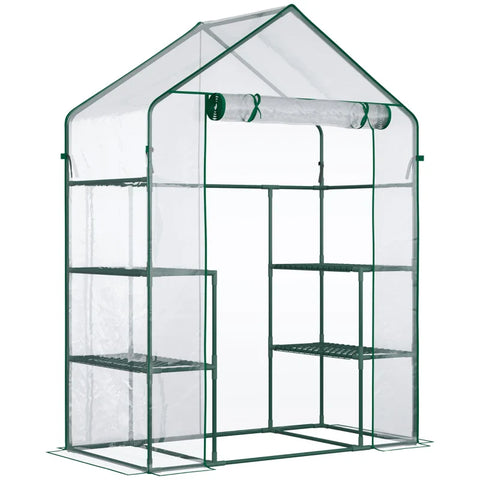 Rootz Film Greenhouse - Walk-in Garden Shed - Tomato Greenhouse - Cold Frame With 6 Shelves - Steel - PVC Plastic - Transparent - 142 x 73 x 195 cm