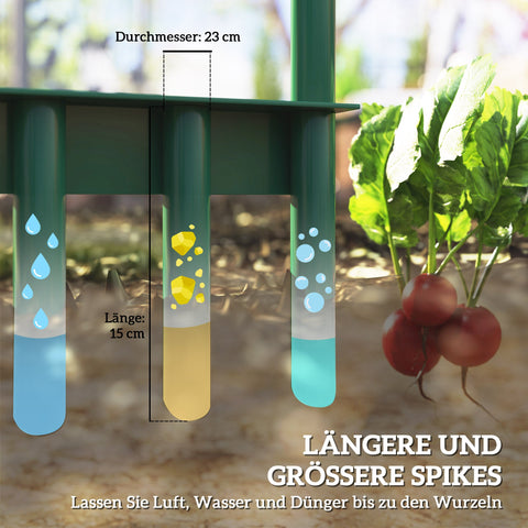 Rootz Manual Lawn Aerifier - Lawn Scarifier - Garden Aeration Tool - Promotes Lawn Health - 30cm Wide - Green