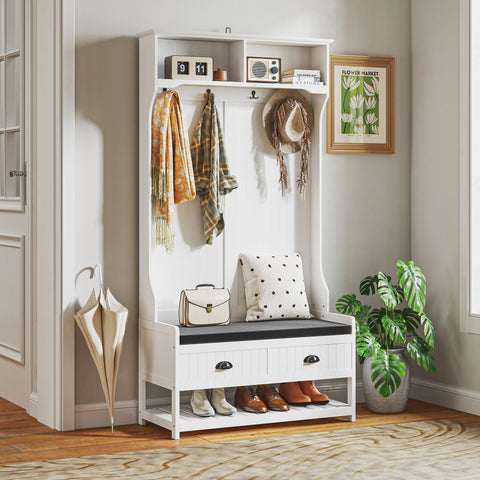 Rootz Wardrobe Stand with Hook - Cloakroom with Bench - Hallway Organizer - Tilt Protection - 89cm x 42cm x 172cm