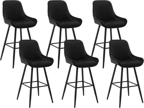 Rootz Velvet Bar Stool Set - Counter Stools - Square Metal Footrest - Thick Foam Seat - Ergonomic Backrest - 48.5cm x 106cm x 46cm