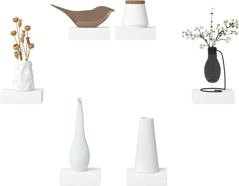 Rootz 6 Piece High-Gloss Floating Wall Shelf Set - Decorative Wall Shelves - Freely Floating Shelves - Robust MDF - 10.5cm x 7.8cm x 3cm