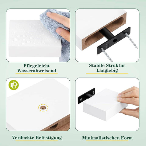 Rootz 6 Piece High-Gloss Floating Wall Shelf Set - Decorative Wall Shelves - Freely Floating Shelves - Robust MDF - 10.5cm x 7.8cm x 3cm