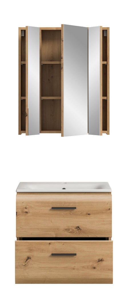 Rootz 3-Piece Bathroom Combination - Vanity Set - Mirror Cabinet - Space-Saving Solution - 60x185x46 cm Brown Finish