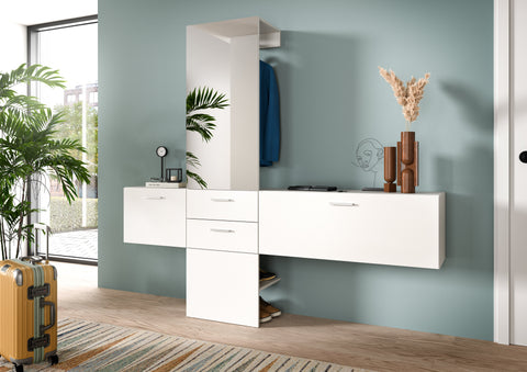 Rootz Wardrobe Combination - Closet Set - Storage Solution - Space-Saving Design - Includes Mirror - White Melamine - 208x190x36cm